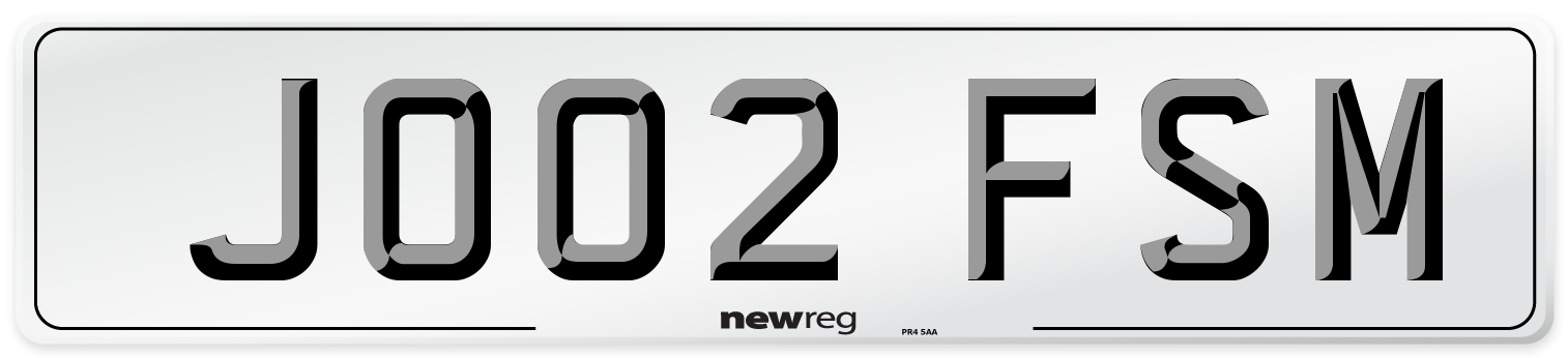 JO02 FSM Number Plate from New Reg